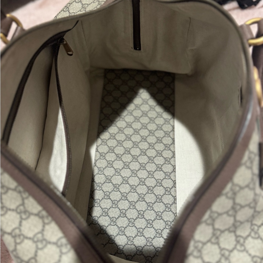 Gucci Beige and Brown Duffel Bag with Red and Green Stripe - Picture 3 of 4